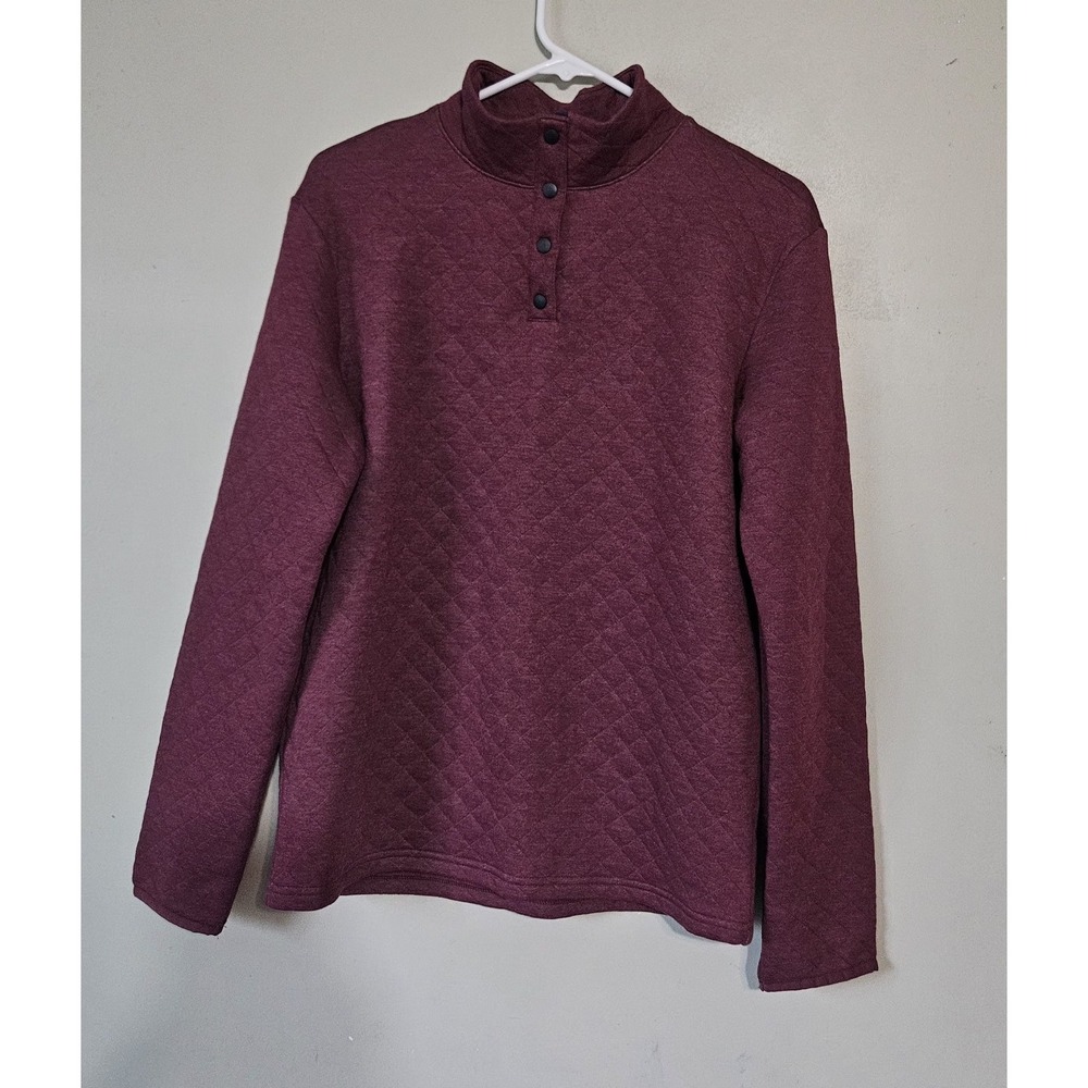 🩷Sonoma Womens Size XL Quilted Pullover Top 1/4 Snap Neck Burgundy💙💚